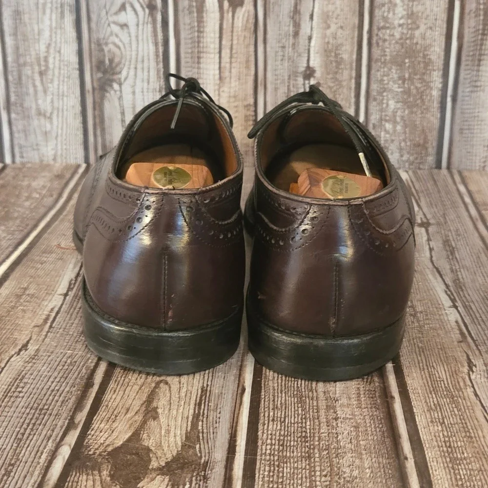 Sz 11 D Allen Edmonds Sanford Burgundy Semi-Brogue Cap Toe Derby Shoes